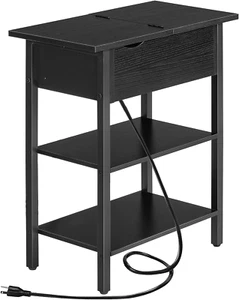 Side Table, Flip End Table with Charging Station and Shelves, USB Ports & Power - Picture 1 of 9