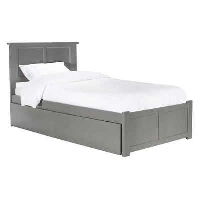 Leo & Lacey Twin Platform Bed with Footboard and Twin Trundle in Gray - Image 1 of 4