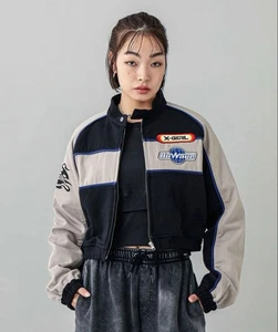 X-girl◆RACING JACKET SizeM Good Condition Black Glay - Picture 1 of 2