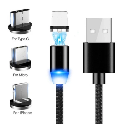 3 in 1 Magnetic Charging USB Cable 360° Rotate Phone Charger Cable Type-C Micro - Image 1 of 4