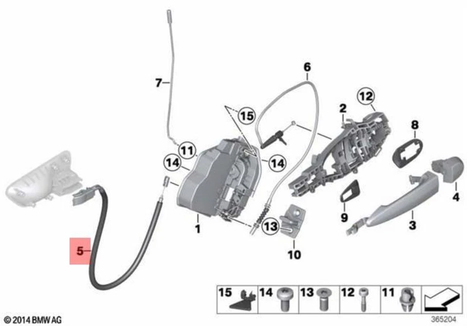 Genuine BMW F36 418d 418i 420d Bowden Cable Door Opener Inner Rear 51227314286 - Image 1 of 1