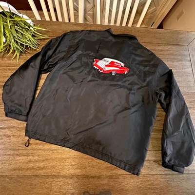 Vtg Snap On Tools '57 Chevy Glomad Embroidered Black Nylon Zip Jacket Men's L - Image 1 of 4