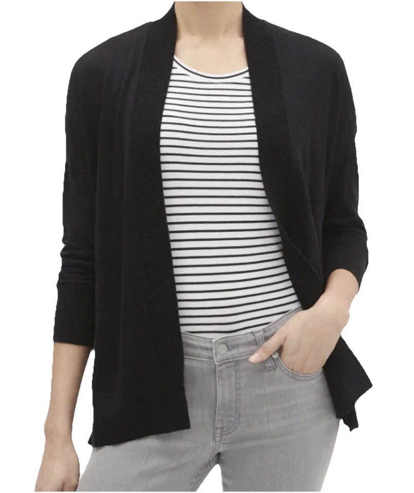 GAP Women Open-Front Cardigan in Slub M Black Stripe - Image 1 of 1