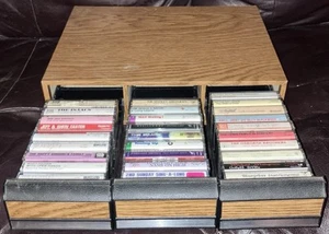 Lot of 27 Gospel Cassette Tapes w/ Faux Wood Storage Case - Picture 1 of 6
