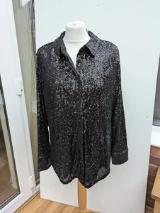 Ruth Langsford Button Front Sequin Shirt  Size 16 Black new QVC - Picture 1 of 5