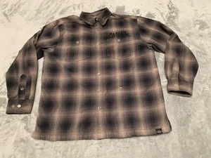 Harley Davidson Jacket Mens Medium Brown Plaid Embroidered Embroider Skull Snaps - Picture 1 of 18