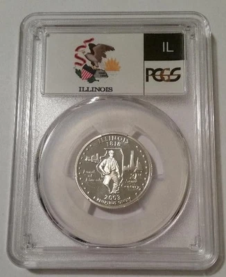 PCGS 2003 S Silver Illinois State Quarter Unc Proof PR69 DCAM Flag Label (B) - Image 1 of 2