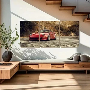 Arte de pared de vehículo moderno súper auto color rojo 3 piezas lienzo enmarcado 50x70 cm - Imagen 1 de 3