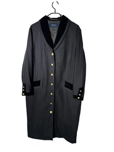 Abrigo largo a rayas de lana Burberry London para mujer cuello terciopelo talla 46/ US16 - Imagen 1 de 15