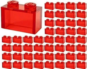 NEW LEGO Lot Of 50 1X2 Bricks Transparent Clear Red Trans-Red Translucent Red - Picture 1 of 1