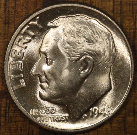 1948 D Roosevelt Dime CHOICE BU LUSTER! 90% Silver From OBW Rolls Cover