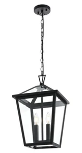 Chandelier Light Fixture Large Outdoor Black Exterior Porch Walkway Entrance - Picture 1 of 10
