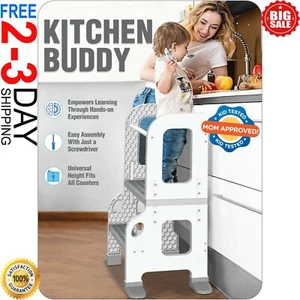 Kitchen Buddy Kids Step Ladder Stool Toddler Learning Tower Safety Bar Helper - Picture 1 of 5