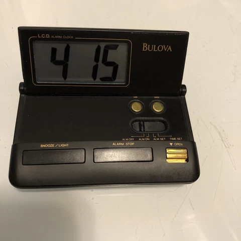Bulova LCD Digital Travel Alarm Clock Folding Pop-Up B6973 working Cover