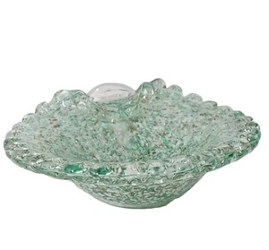 Murano Castle  Clam Shaped Bowl Dish Green White Controlled Bubbles Avventurina - Picture 1 of 6
