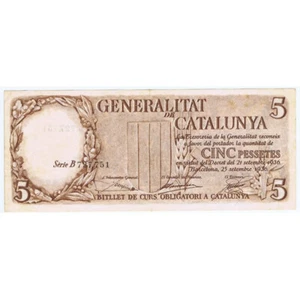 ESPAÑA 5 PESETAS GENERALITAT DE CATALUNYA CATALUÑA 1936 EBC XF - Picture 1 of 2