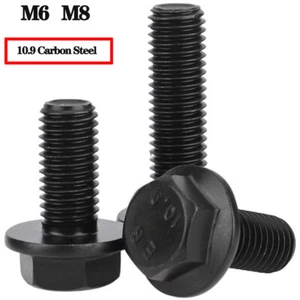 Tornillos hexagonales M6 M8 con brida rosca completa negro acero al carbono 10.9 - Imagen 1 de 7