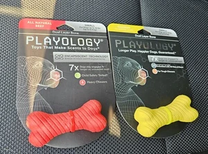 Playology Hundespielzeug Menge 2 kleine zweischichtige Knochen Rindfleisch Huhn Aromen - Bild 1 von 3