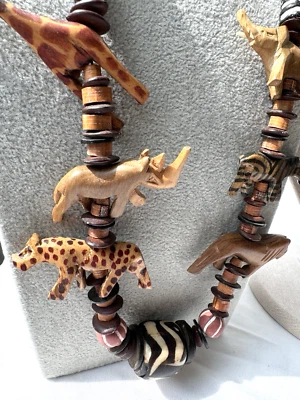 批量 2 件 串珠 人物项链 手工木雕 部落 非洲野生动物园 — 第 1/4 张图片