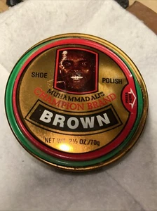 1980's Muhammad Ali Vintage Champion Brand Brown Shoe Polish Metal Tin Container - Picture 1 of 5
