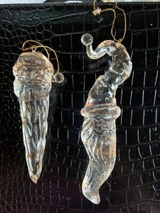 Christmas Ornaments Clear Acrylic Icicle Santa Claus Chunky 5-6” Hanging Lot 2 - Picture 1 of 15