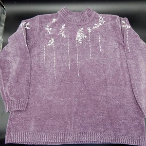 Suéter suéter de oruga adornado púrpura violeta talla 1x cuentas - Imagen 1 de 13