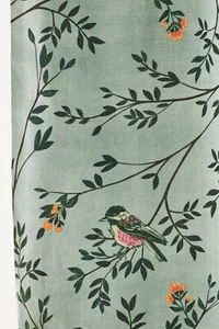 Anthropologie Curtains 50 x 63 Set/2 PRIYANKA Floral BIRDS Lined Cotton NWT - Picture 1 of 3