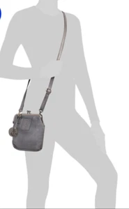 NWT HARBOUR 2ND ROSALIE KISS LOCK LEATHER CROSSBODY BAG GREY - Picture 1 of 12