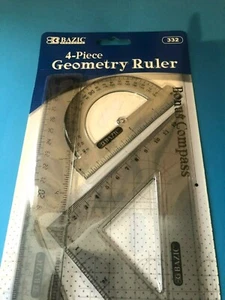 SCHOOL RULER PROTRACTOR SET 5 PIECE GEOMETRY SET + COMPASS MATH RULERS | HYT - Picture 1 of 4