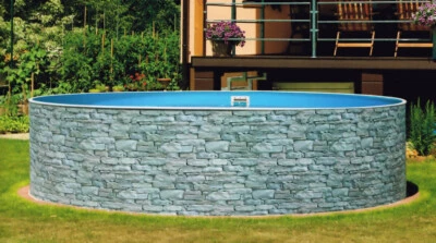 Schwimmbecken Steinoptik 5,00 x 1,20 m rund Stahlwandpool Pool Set Swimmingpool - Bild 1 von 4