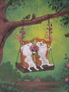 1,5x2 Puppenhaus Miniaturdruck Gemälde Ryta Maßstab 1:12 Corgi Hund Kunst Blume - Bild 1 von 1