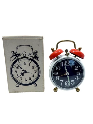 Vintage Orange MCM Wind Up Double Bell Alarm Clock Blessing West Germany Box - Image 1 of 4