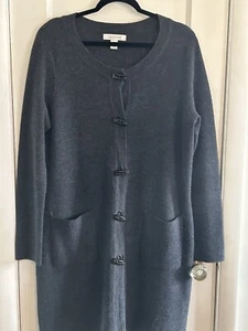 Ellen Tracy Women's Grey Long Cardigan Sweater Merino Wool Toggle Button 1X - Picture 1 of 4