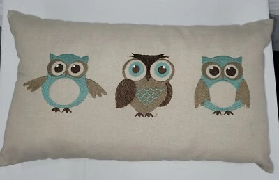 Embroidered Throw Pillow with (3) Embroidered Owls 24" x 13" NWOT - Image 1 of 4