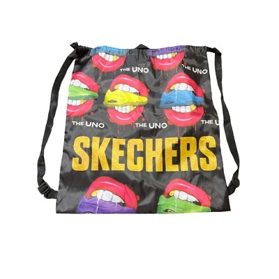 Skechers Drawstring Backpack The Uno Print Lightweight Nylon Black Knapsack NWOT - Image 1 of 3