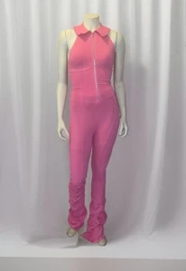 Outlandish Zip Sleeveless Jumpsuit Pink with Cinch Legs Size XS TikTok - Picture 1 of 7