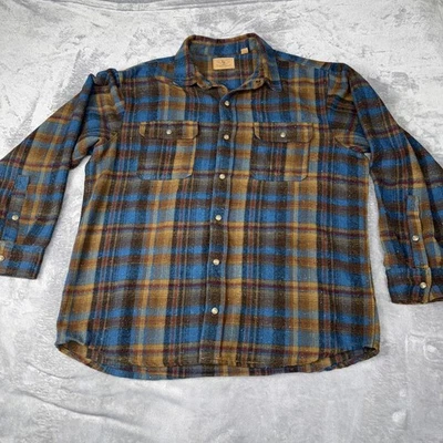 Red Head Ranch Shirt Mens L Pearl Snap Long-Sleeve Flannel Tan Striped Pockets - Image 1 of 4