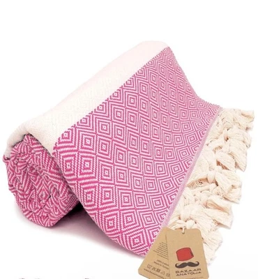 Bazaar Anatolia Turkish Beach Towel 100% Cotton 71X39 Inches Diamond Coral - Image 1 of 4