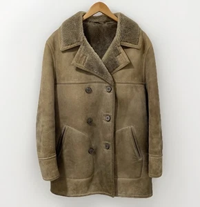 Vintage HUC of Sweden Sheepskin Coat 40" M Tan Shearling Leather Austin Reed - Picture 1 of 23