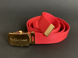 Yves Saint Laurent Gold Tone Box Frame Buckle Red Nylon Adjustable Web Belt Vintage - Bild 1 von 14