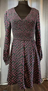 Boden Navy Smocked Long-Sleeve Dress Pink Green Floral Print - 4 - Picture 1 of 6