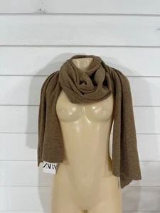 New Zara Women Brown Linen Blend Scarf Wrap 80” X 19” Size M Y694B - Picture 1 of 20