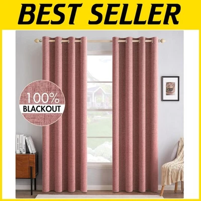 Luxury Blackout Linen Curtains 52x84 - Dusty Rose - Image 1 of 4