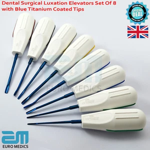 Dental Root Luxating Elevators Set Of 8 Luxation Extraction Surgical Tools Blue - Picture 1 of 11
