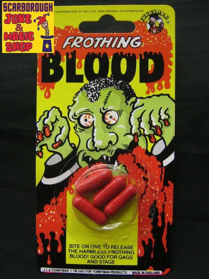 FUNNYMAN Frothing Blood Capsules ~ Theatrical Blood For Your Mouth! ~ Halloween Makeup FX
