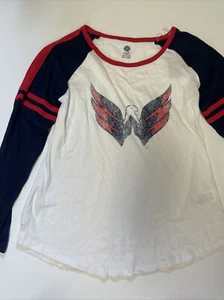Washington Capitals NHL White Long Sleeve Women's T-Shirt Raglan Tee M - Picture 1 of 7