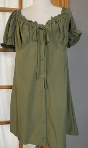 PrettyLittleThing Women’s Dress XL Ruffles Off The Shoulder Button Front Green - Picture 1 of 12