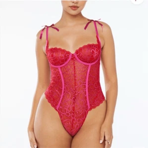 NWT Savage X Fenty Sexy Red Pink Lace Teddy Lingerie Women’s 2X - Picture 1 of 9