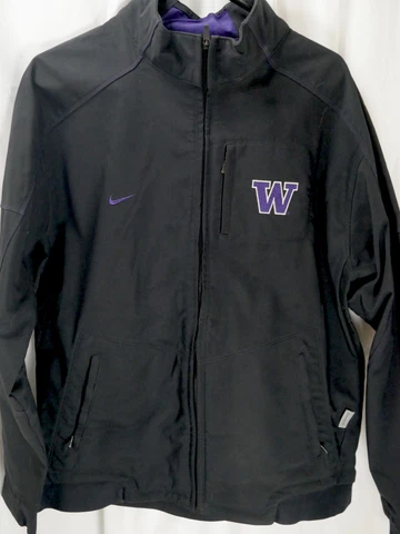 Nike Team Authentic Full Zip Fleece Lined Jacket Washington Huskies Black Large Cover