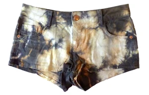 Mini Tie Dye Shorts Topshop Denim Short Jeans Summer Grey White Pocket Zip UK 8 - Picture 1 of 7